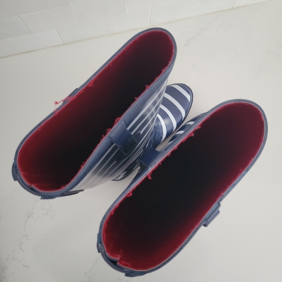 LL Bean Tall Wellie Knee-High Rubber Rain Boot Blue White Stripe Waterproof 8 - Picture 7 of 8